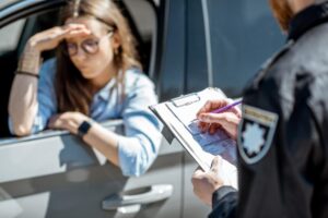 Police officer conducting a DUI inquiry during a traffic stop to explain CHP field sobriety tests with guidance from a San Diego Criminal Defense Attorney.