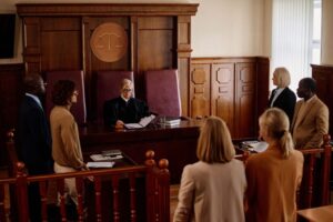 San Diego criminal defense attorney representing a client during a high-profile courtroom trial to protect the right to a fair trial